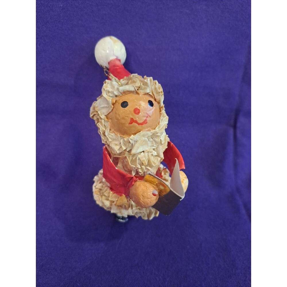 Vintage Paper Mache and Styrofoam Santa Claus Christmas Ornament